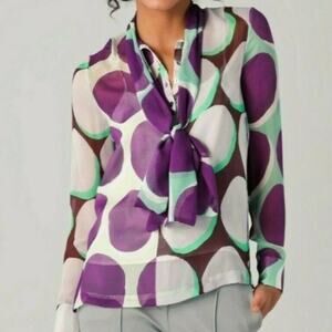 DIANE VON FURSTENBERG | Womens Silk Dariana Tie Top Dot Shadow Size 2